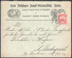 1903 Párkány (Štúrovo), Erste Párkányer Weizenstärke, Kleber und chemische Producten-Fabrik fejléces...