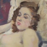 Jelzés nélkül, XX. sz. első fele: Fekvő női akt. Olaj, vászon. 38x47 cm