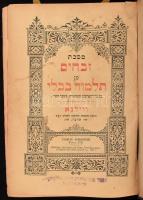 Tractate Sacrifices from Babylonian Talmud. Hozzákötve: Tractate Offerings from Babylonian Talmud. Vilna [Vilnius], 1882, Romm-ny., 270+250+120 p. Héber nyelven. Félvászon-kötésben, kopott borítóval, sérült gerinccel, az első címlap szakadt, sérült kötéssel.