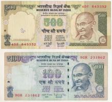 India 2000-2004. 500R + 2014. 100R T:F, tollal írt firka India 2000-2004. 500 Rupees + 2014. 100 Rupees C:F, text wrote with pen Krause P#93, P#105