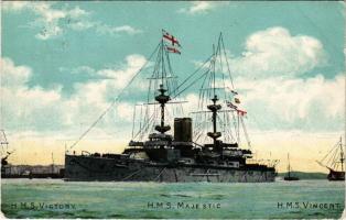 1905 HMS Victory, HMS Majestic, HMS Vincent. Royal Navy battleships (EB)