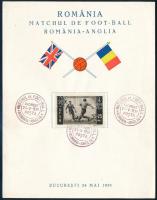 1939 Emléklap a Románina-Anglia futballmérkőzés alkalmából