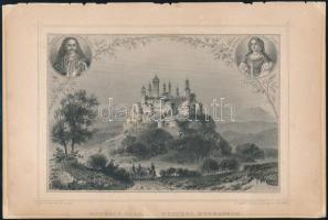 cca 1850 Ludwig Rohbock (1820-1883): Munkács vára, II. Rákóczi Ferenc és Zrínyi Ilona portréival. Acélmetszet, papír, jelzett, Druck &amp; Verlag v. G. G. Lange in Darmstadt. A lap széle kissé sérült, 15x22,5 cm