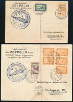 1931 Zeppelin 1P levelezőlapon 12f díjkiegészítéssel alkalmi bélyegzéssel + Zeppelin 2P levélen 5 x 4f díjkiegészítéssel