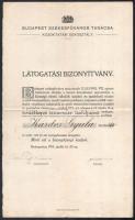 1913 Bizonyítvány tanítók és tanítónők részére a svéd tornarendszer alapján rendezett tanfolyamról