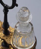 Antik alpakka olaj-ecettartó, sóborskínáló résszel, elfordítható aljzat alatt üvegbetétekkel, m: 23 ...