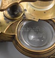 Antik alpakka olaj-ecettartó, sóborskínáló résszel, elfordítható aljzat alatt üvegbetétekkel, m: 23 ...