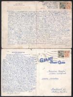1965 Mészáros József "Dodó" (1923-1997) futball mesteredző két levele a Ferencváros New York-i tornájáról családjának megviselt, hajtott képeslapokon