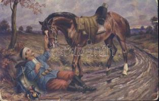 Military WWI wounded soldier with horse (Rb)