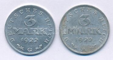 Német Birodalom / Weimari Köztársaság 1922. 3M Al "3 éves weimari alkotmány" forgalmi emlékérme (2xklf, A és G verdejel) T:XF,AU German Empire / Weimar Republic 1922. 3 Mark Al "3 Years of Weimar Constitution" circulating commemorative coin (2xdiff, A and G mintmark) C:XF,AU Krause KM#29