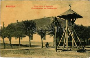 Károlyliget, Charleville (Bánátnagyfalu, Banatsko Veliko Selo - 1920-ig Zsombolyai járáshoz tartozott); Elemi iskola és harangláb. W. L. 1366. / school, belfry (fl)