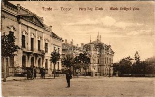 Torda, Turda; Piata Reg. Maria / Mária királynő piac, Főispáni lak, Megyeház / square, county hall (EK)