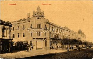 1908 Temesvár, Timisoara; Hunyady (Hunyadi) utca, Délvidéki kaszinó, büfé, villamos, W. L. 130. / casino, buffet, tram (EK)