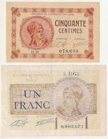 Franciaország 1920. 50c + 1922. 1Fr "D63 0,002,672" T:F, szép papír, tűzőgéplyuk France 1920. 50 Centimes + 1922. 1 Franc "D63 0,002,672" C:F, fine paper, stapler holes JP#97-23, JP#97-10