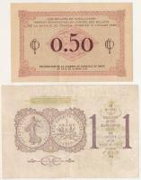 Franciaország 1920. 50c + 1922. 1Fr "D63 0,002,672" T:F, szép papír, tűzőgéplyuk
France 1...