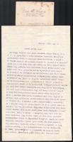 1913 Edvi Illés Károly (1842-1919) ügyvéd, ügyész, MTA levelező tagja gépelt levele és névjegykártyája, leghíresebb pere a Rózsa Sándor elleni per volt