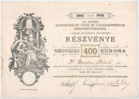 Aszód 1922. "Az Aszódi Kereskedelmi Bank és Takarékpénztár Részvénytársaság" két darab, né...