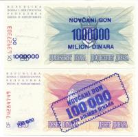 Bosznia-Hercegovina 1993. (1992) 10D "Novčani Bon 100.000 Sto Hiljada Dinara" felülbélyegz...