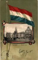 1904 Nijmegen, Groote Markt. M. Blommesteljn v. h. Johs. Geradts Art Nouveau litho montage with Dutch flag (fl)