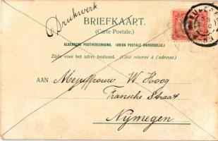 1904 Nijmegen, Groote Markt. M. Blommesteljn v. h. Johs. Geradts Art Nouveau litho montage with Dutc...