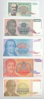 Jugoszlávia 1994. 10D - 500.000D (5xklf) T:UNC-AU, sarokhajlás Yugoslavia 1994. 10 Dinara - 500.000 Dinara (5xdiff) C:UNC-AU, folded corner