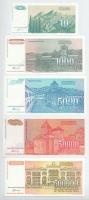 Jugoszlávia 1994. 10D - 500.000D (5xklf) T:UNC-AU, sarokhajlás
Yugoslavia 1994. 10 Dinara - 500.000...