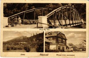 1944 Ökörmező, Volove Polje, Volové, Mizhhirya; Nagy-Ág hídja, látkép, utca részlet, vendéglő, Hangya szövetkezet üzlete és saját kiadása / bridge, general view, street view with restaurant and cooperative shop (fa)