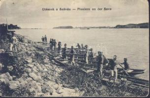 Military WWI Rowing soldiers on the Száva river (Rb)