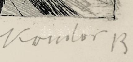 Kondor Béla (1931-1972): Illusztráció (Vélez de Guevara: A sánta ördög c. kötethez). Rézkarc, papír,...