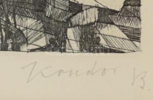 Kondor Béla (1931-1972): Illusztráció (Vélez de Guevara: A sánta ördög c. kötethez). Rézkarc, papír,...