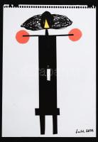 feLugossy László (1947-): Egyensúlyozó, 2021. Vegyes technika, kollázs, papír, jelzett, üvegezett fakeretben, 35x24,5 cm / mixed technique and collage on paper, signed, framed