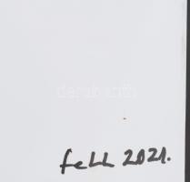 feLugossy László (1947-): Egyensúlyozó, 2021. Vegyes technika, kollázs, papír, jelzett, üvegezett fa...