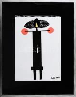 feLugossy László (1947-): Egyensúlyozó, 2021. Vegyes technika, kollázs, papír, jelzett, üvegezett fa...