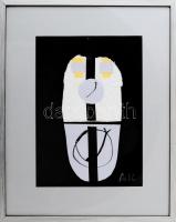 feLugossy László (1947-): Bagoly. Kollázs, vegyes technika, papír, jelzett, üvegezett fakeretben, 29...