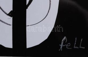 feLugossy László (1947-): Bagoly. Kollázs, vegyes technika, papír, jelzett, üvegezett fakeretben, 29...