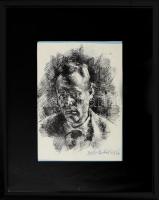 Deli Antal (1886-1960): Önarckép, 1921. Tus, papír, jelzett, üvegezett fakeretben, 20x15 cm