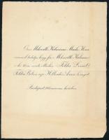 1913 Bp., ifj. Mikszáth Kálmán (1885-1950) jogász, politikus, Miskolc főispánja, Mikszáth Kálmán író fiának esküvői értesítője, 23x17,5 cm