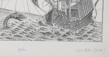 Orosz István (1951-): Szélrózsák I, 2017. Rézkarc, papír, jelzett. Számozott (15/100). Üvegezett fak...