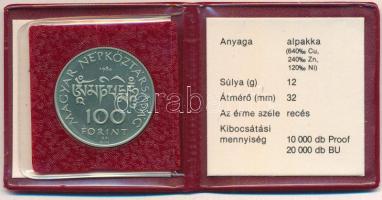 1984. 100Ft Cu-Ni-Zn "Kőrösi Csoma Sándor" eredeti műbőr tokban, tanúsítvánnyal T:UNC (PP)...