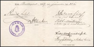 1907 Bp., a VIII. ker. áll. főgimnázium által kiállított gimnáziumi érettségi bizonyítvány Kulcsár A...