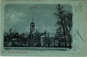 1900 Máriavölgy, Mariental, Mariathal, Marianka (Pozsony, Pressburg, Bratislava); Templom este / Kirche / church at night