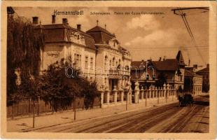 1909 Nagyszeben, Hermannstadt, Sibiu; Schewisgasse, Palais des Corps-Commandanten / utca, Hadtestparancsnokság. Georg Meyer kiadása / street, Army headquarters (EK)