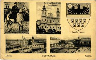 Nagyvárad, Oradea; Horthy Miklós, római katolikus templom, látkép, Erdély címere / church, general view, coat of arms (EK)