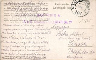 1917 K.u.k. Schw. Feld-Art. Rergt. Nr. 27. Weltkrieg 1914-1916. Farben-Klischee A. Krampolek. Verlag...