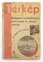 1934 Térkép Budapest székesfővárosi elemi iskolák III. osztálya számára, dr. Kogutowicz Károly, kiad...