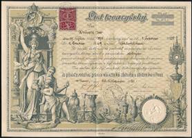 1930 A prágai ötvös- és ezüstműves céh mesterlevele /  1930 Master's certificate of the Prague goldsmiths' and silversmiths' guild 28x19 cm