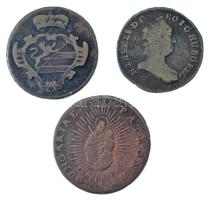 1765. Rézdénár "Mária Terézia / zárt korona" + Ausztria 1765. 1pf Cu "Mária Terézia" + Olasz államok / Gorizia 1799S 2s Cu T:VF,F Hungary 1765. Copper denar "Maria Theresia / closed crown" + Austria 1765. 1 Pfennig Cu "Maria Theresia" + Italian states / Gorizia 1799S 2 Soldi Cu C:VF,F