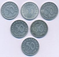 Német Harmadik Birodalom 1935-1943. 50pf Al (6xklf: 1935A, 1935E, 1939B, 1940B, 1941D, 1943B) T:XF-F German Third Reich 1935-1943. 50 Reichspfennig Al (6xdiff: 1935A, 1935E, 1939B, 1940B, 1941D, 1943B) C:XF-F