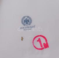 Hollóházi Erika mintás levél alakú kínáló és csengő, jelzett, h: 19 cm, m: 10 cm