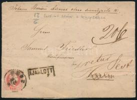 1868 5kr + 10kr ajánlott levélen "PEST" - "HÖGYESZ", visszaküldve (fordított szám a bélyegzőben / inverted numbers in postmark)